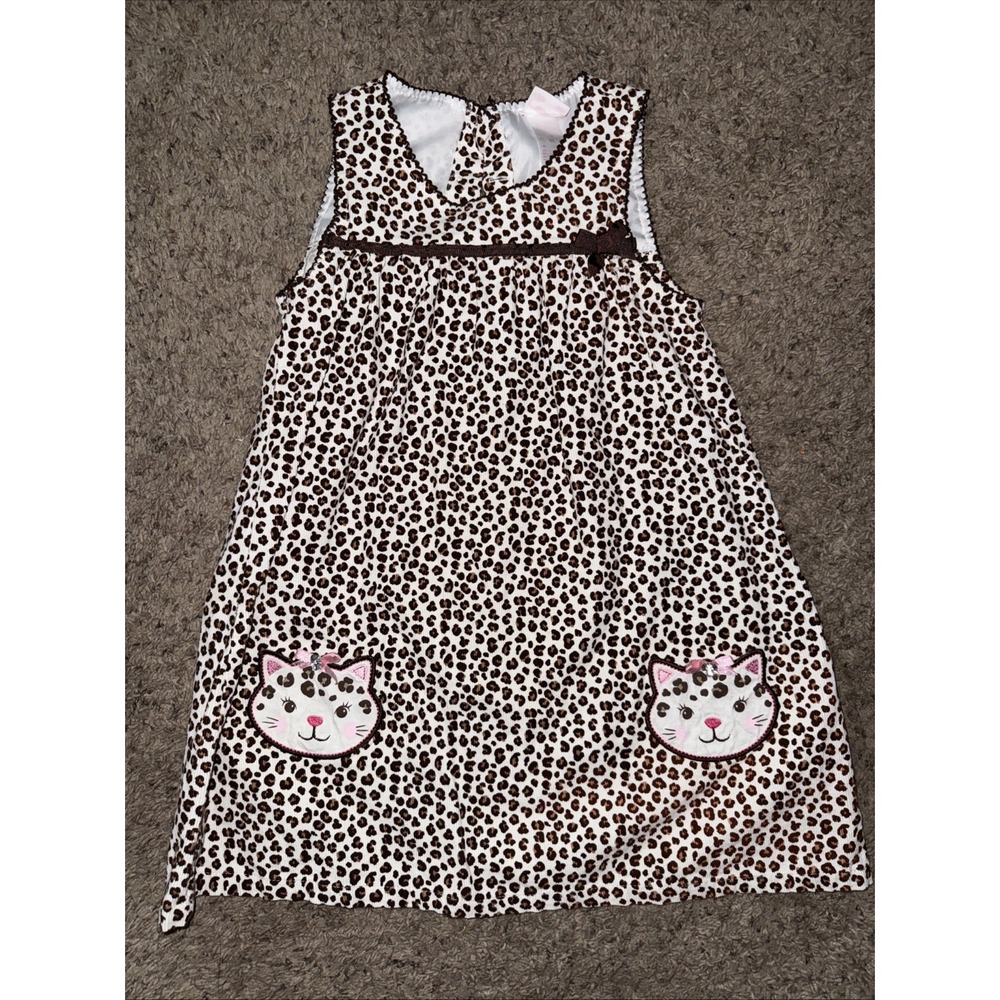 Nannette Kids Cheetah Print Corduroy Dress Kitty Cat Pink Bodysuit‎ Girls Size 6
